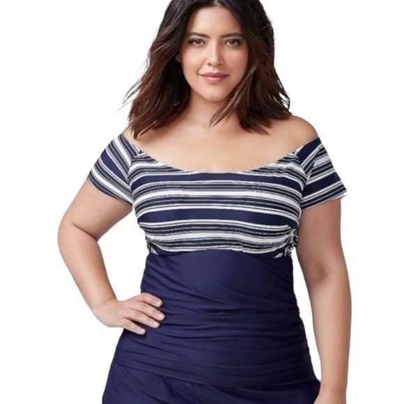 Lane Bryant NWOT Off-The-Shoulder Swim Tankini Top - Picture 1 of 7
